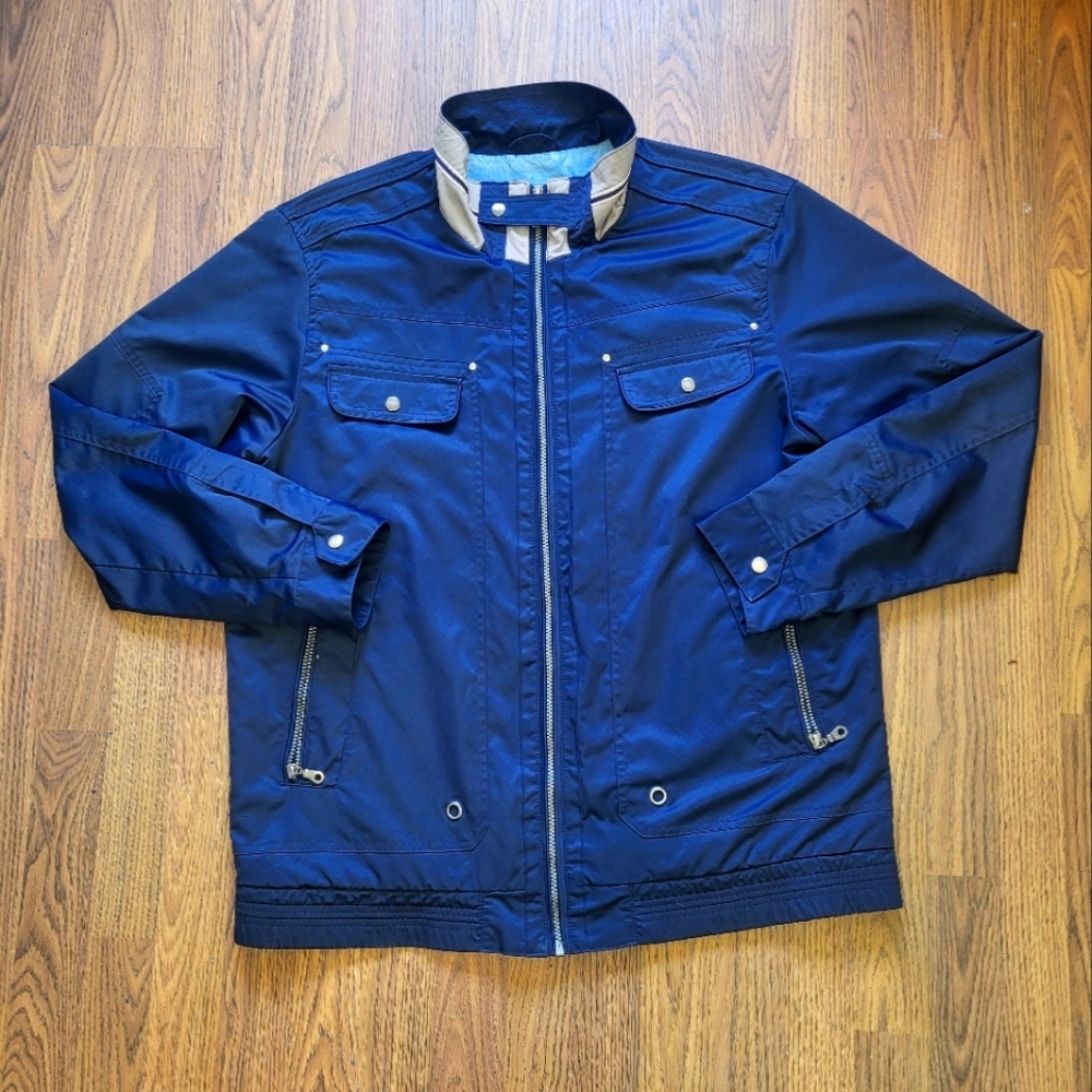 Y2K Sears Men’s Full Zip Navy Windbreaker Jacket Size Large – Canada Style A48